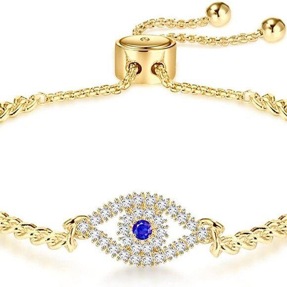 Evil Eye Bracelet, Sideway Cross Bracelet, Silver/Gold/Rose Gold Bracelet for Wo - Picture 1 of 7